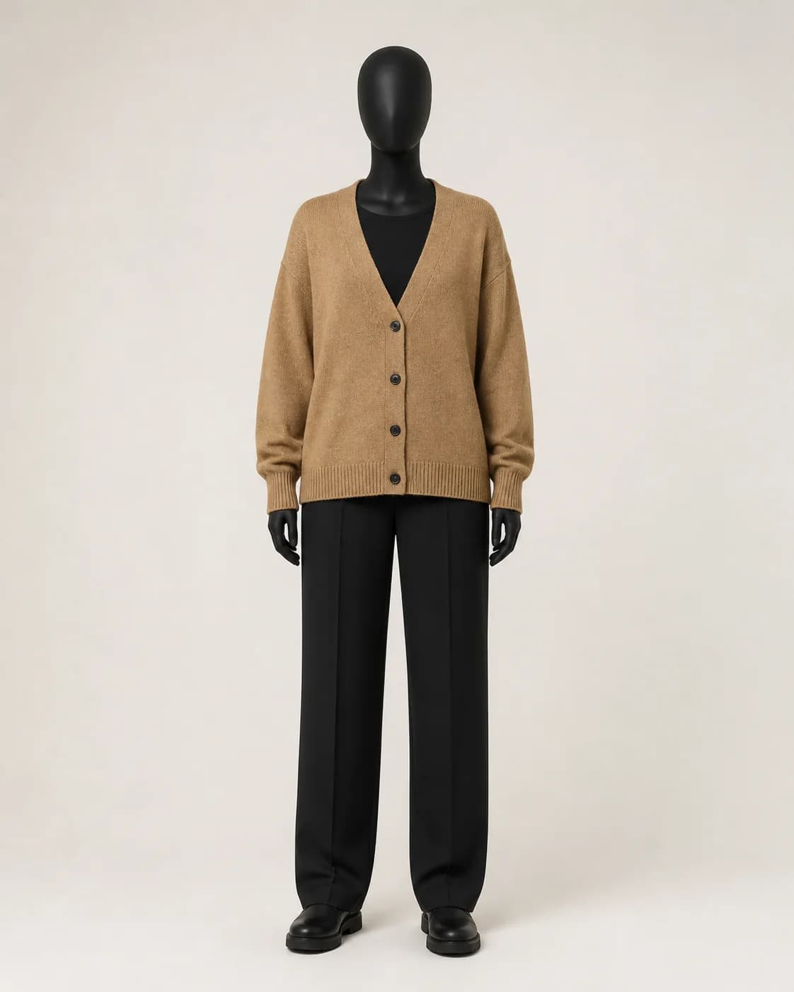Camel Soft Knit Cardigan in a styled look