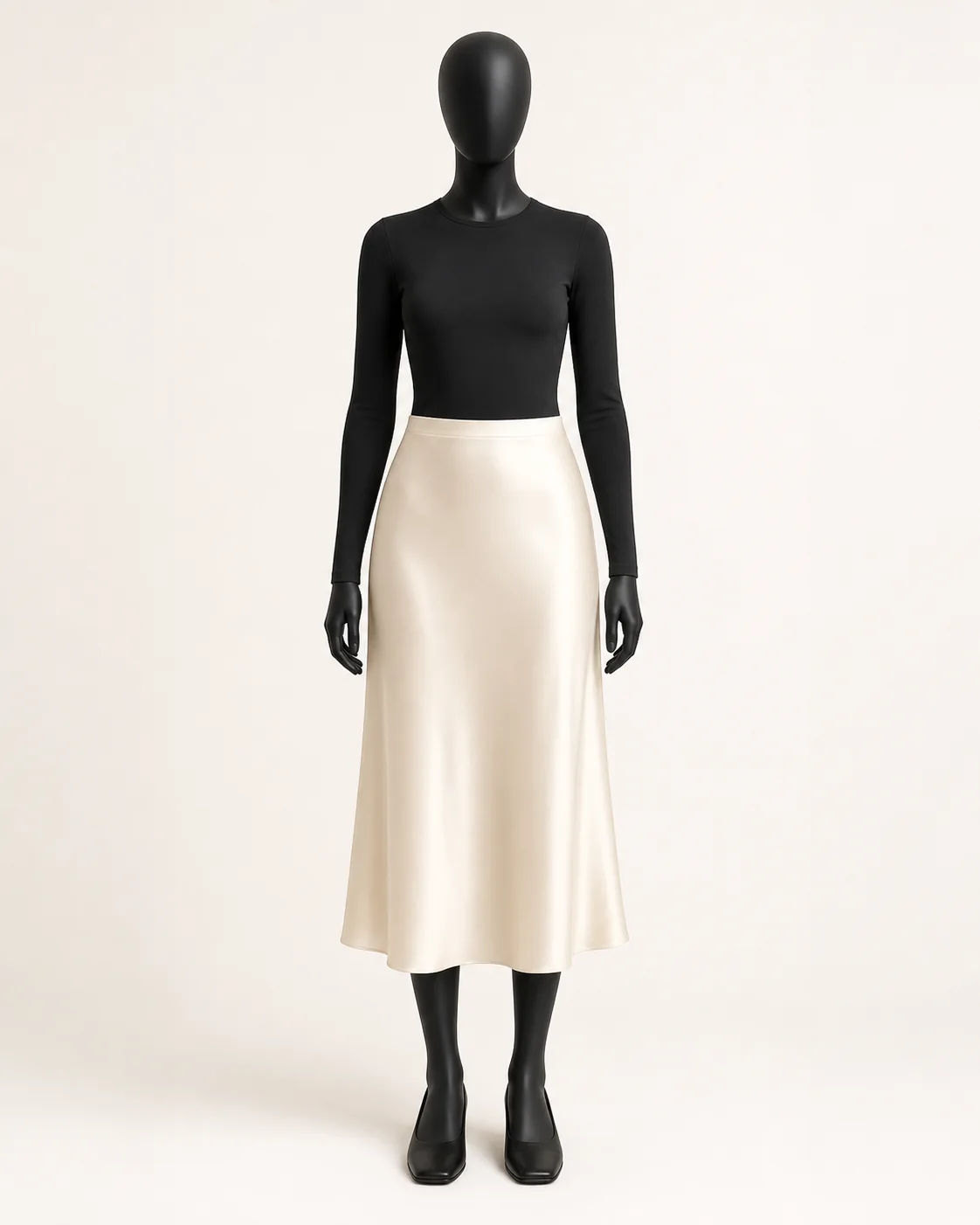 Cream Midi Slip Skirt in a styled look