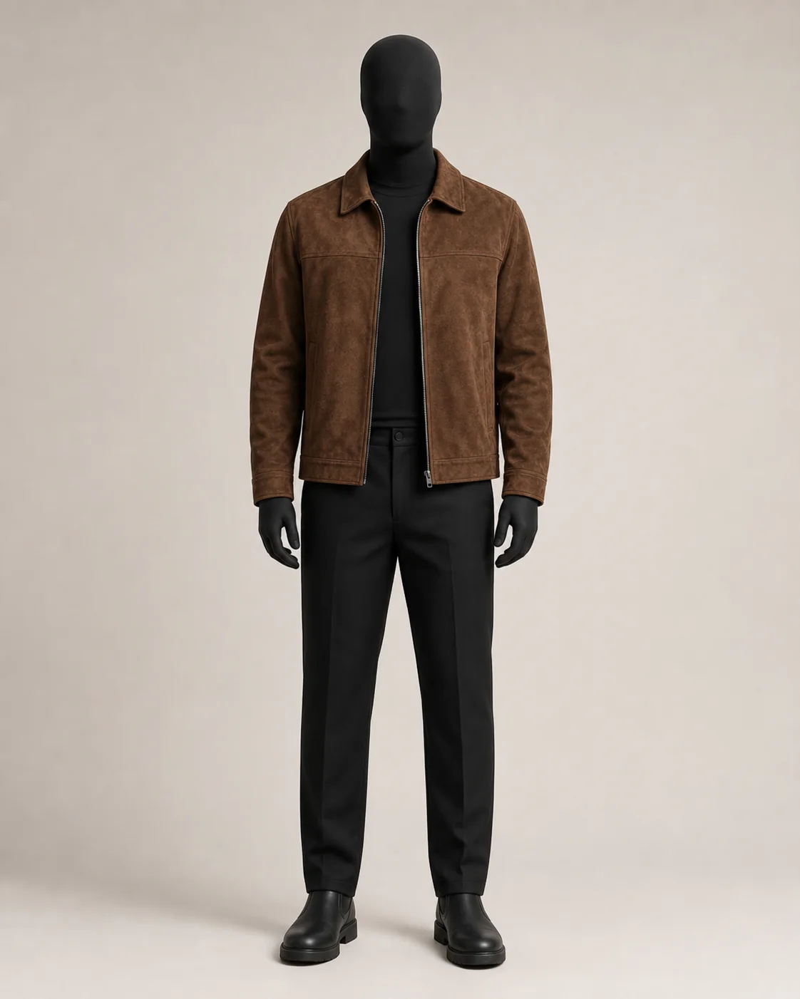 Brown Suede Look Jacket in a styled look