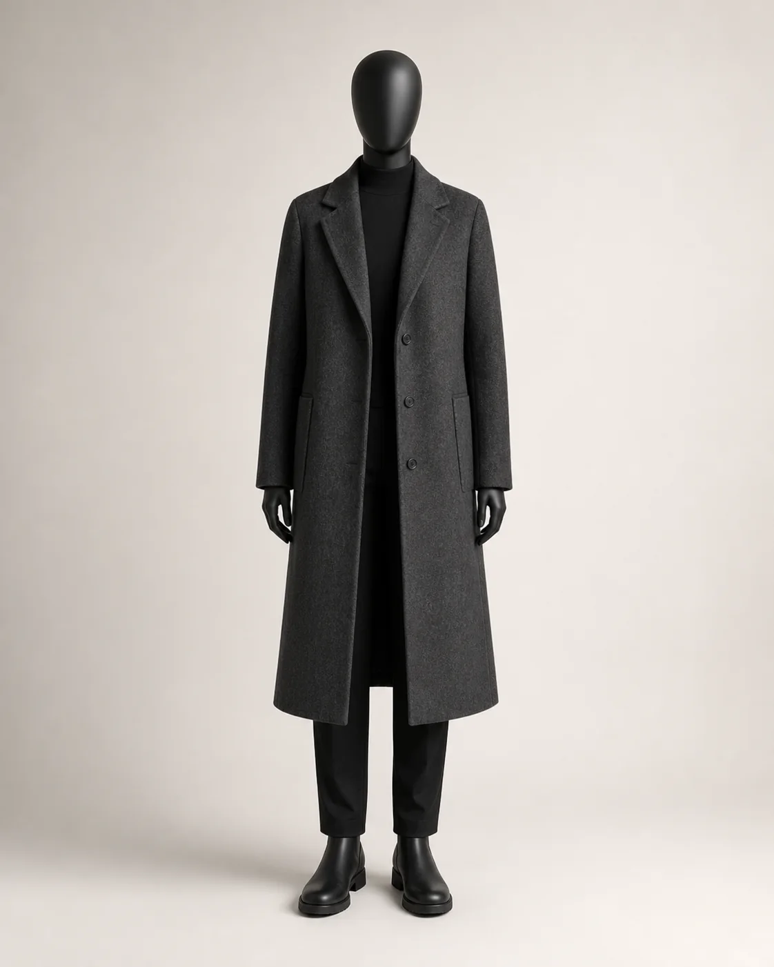 Charcoal Longline Coat in a styled look