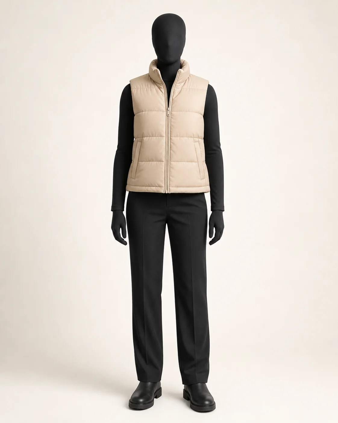Beige Puffer Vest in a styled look