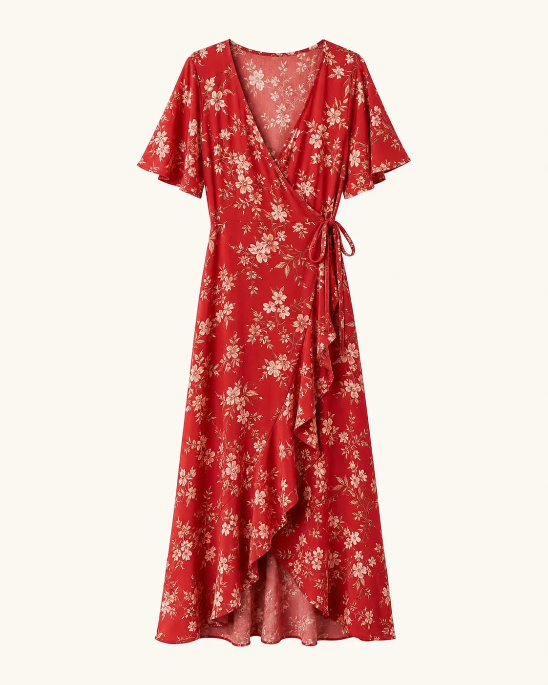 Red Floral Wrap Dress, image 1