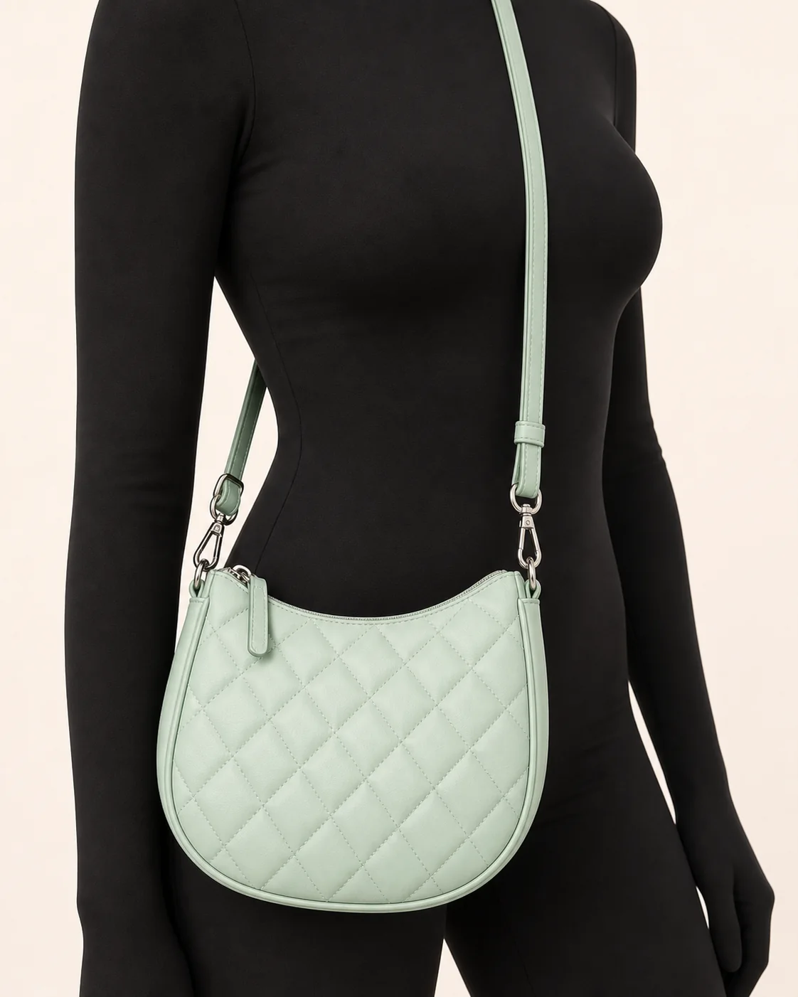 Mint Quilted Crossbody Bag in a styled look