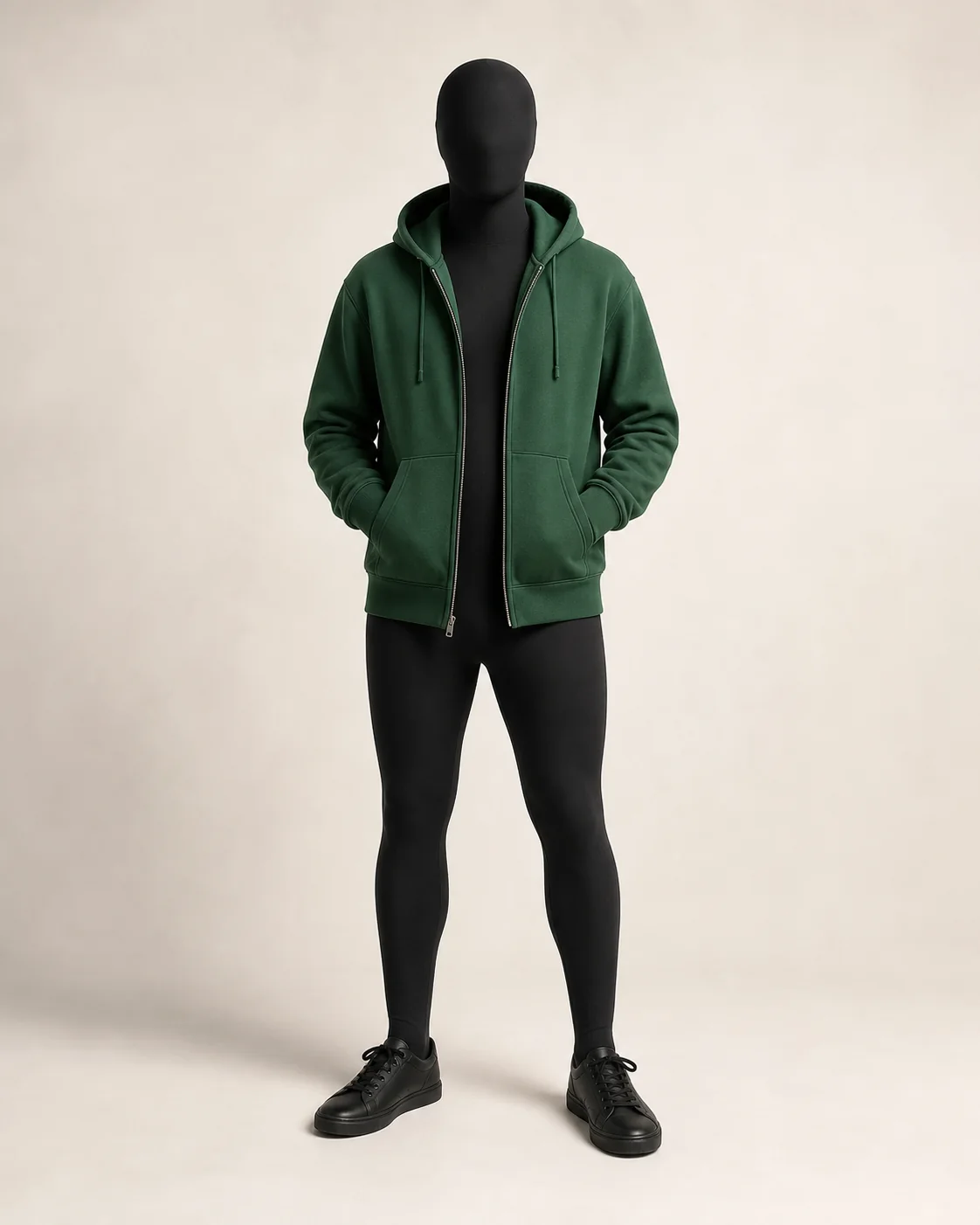 Forest Green Zip Hoodie in a styled look