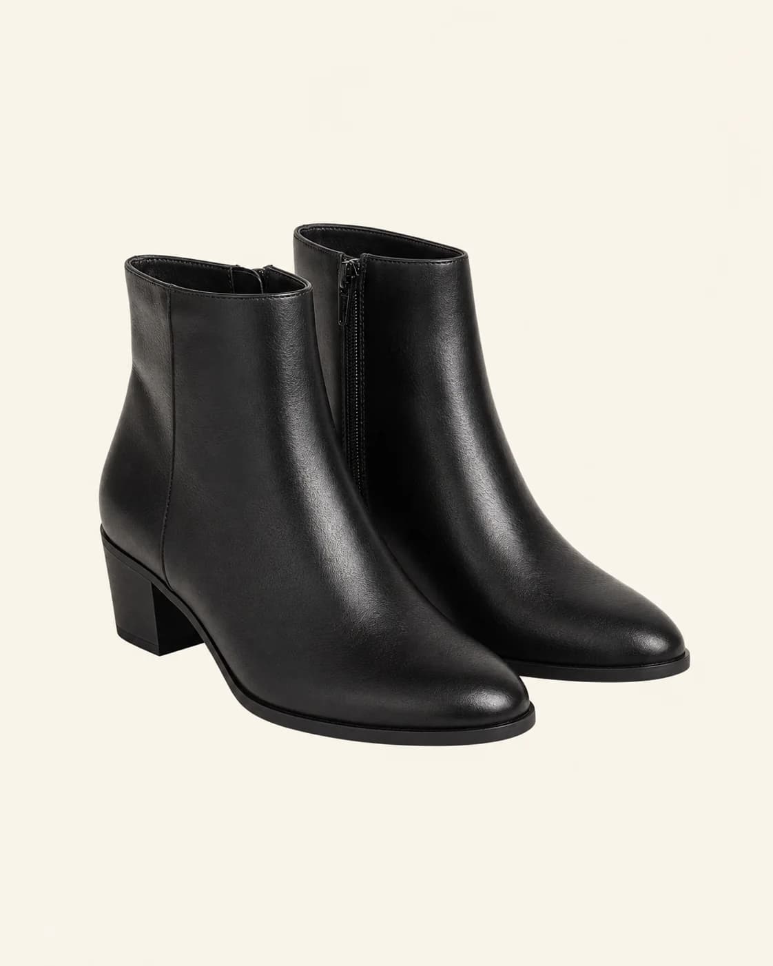 Black Leather Look Ankle Boots