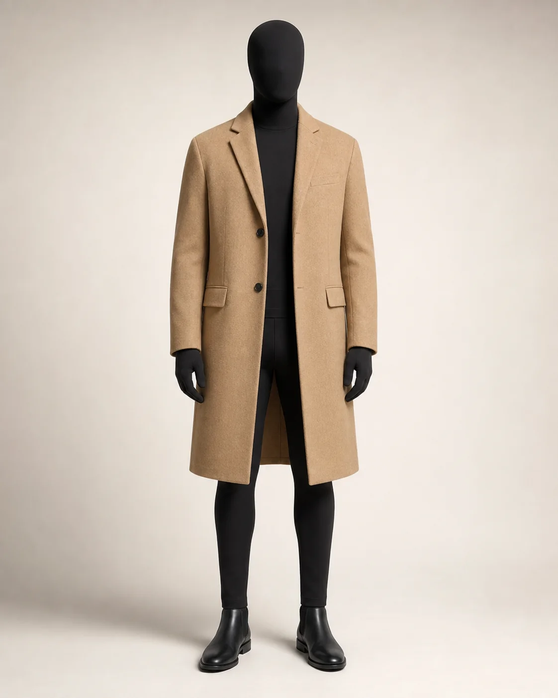 Tan Wool Blend Coat in a styled look