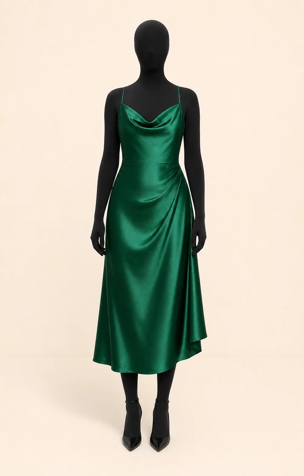 Emerald Satin Midi Dress in a styled look