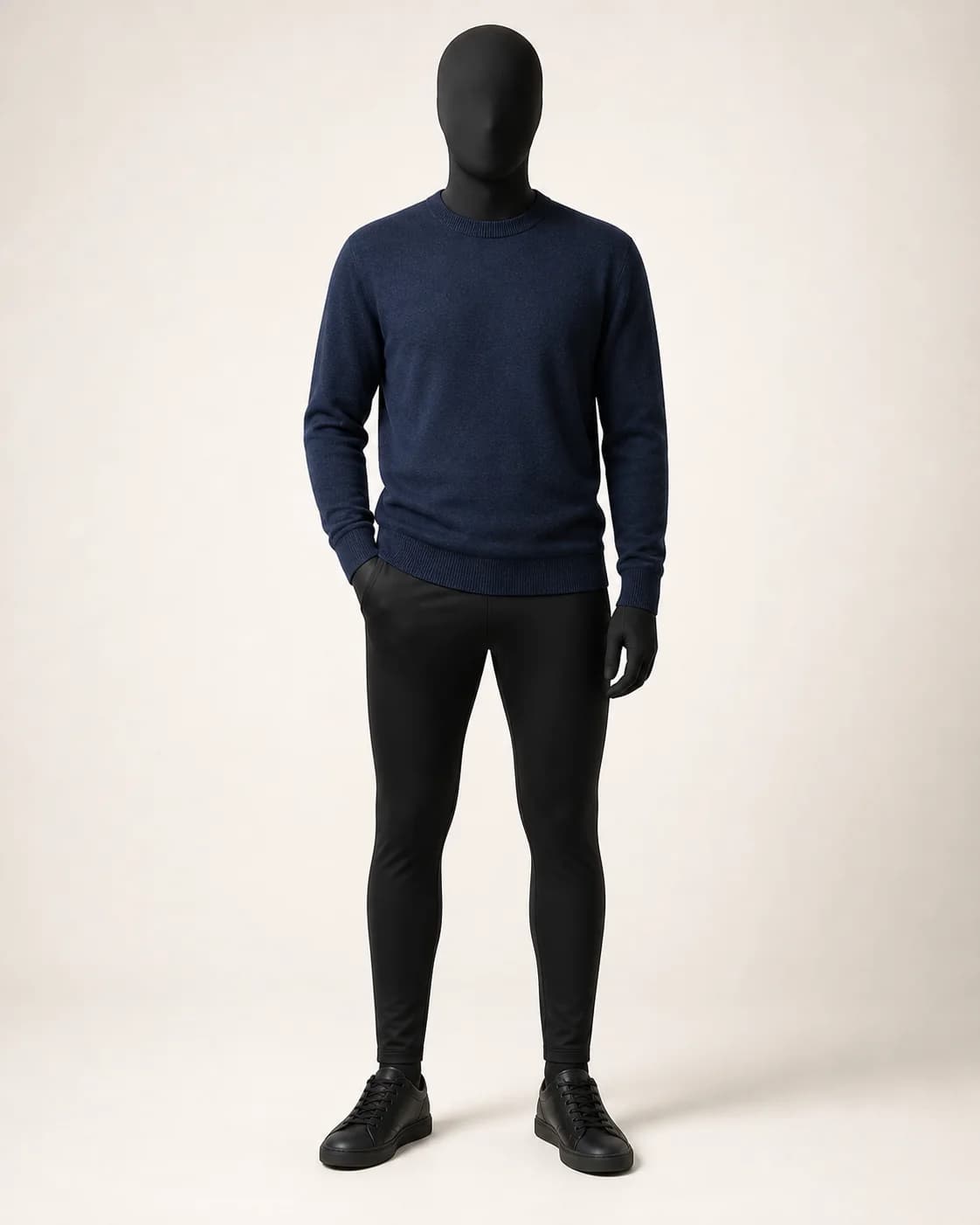 Navy Merino Blend Sweater in a styled look