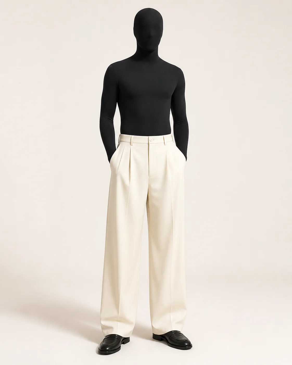Ivory Pleated Wide Trousers in a styled look