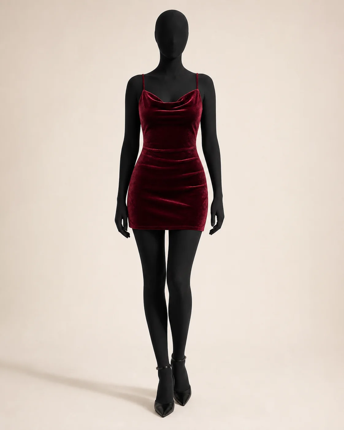 Burgundy Velvet Mini Dress in a styled look