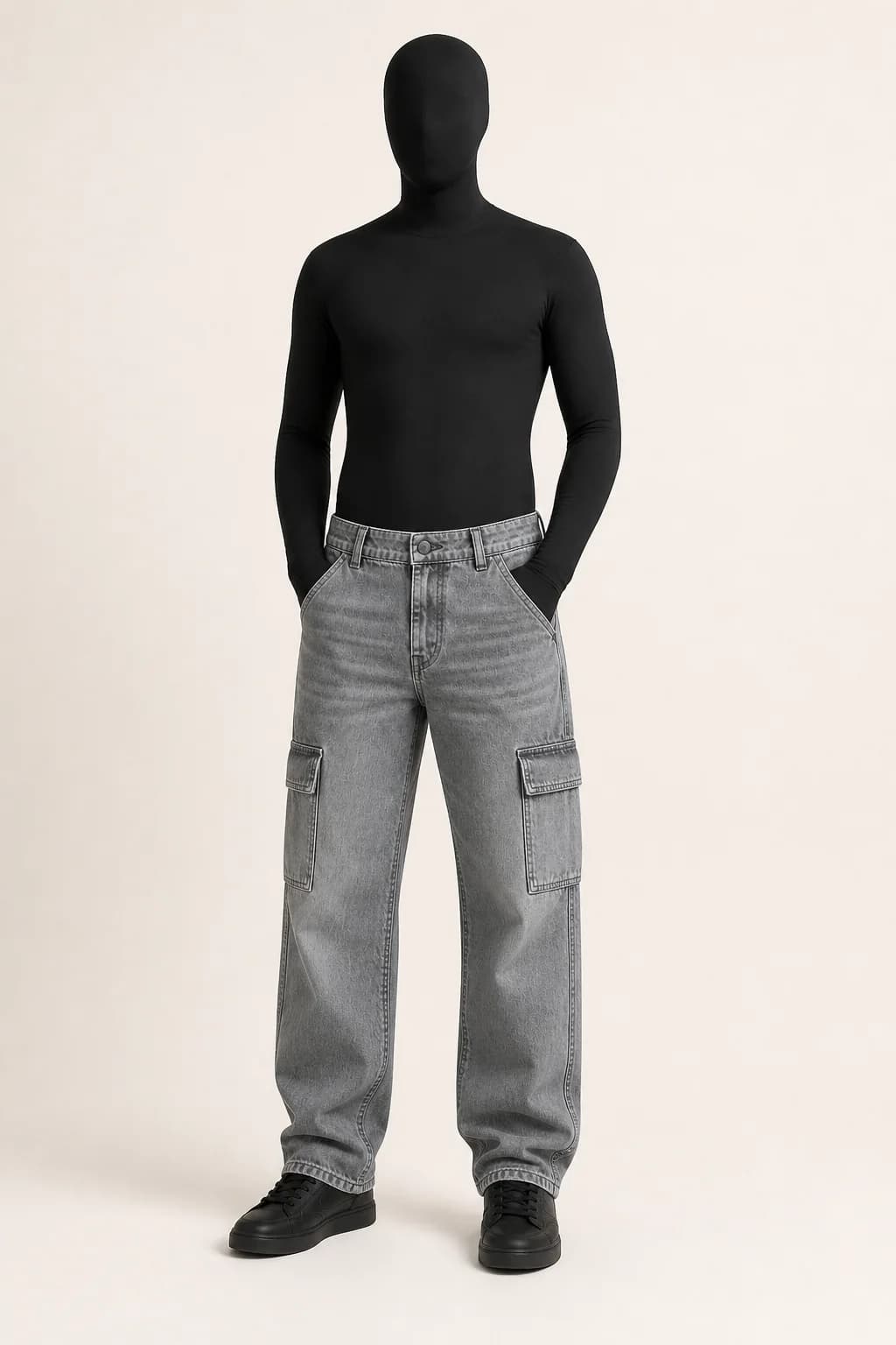 Washed Grey Cargo Jeans in a styled look