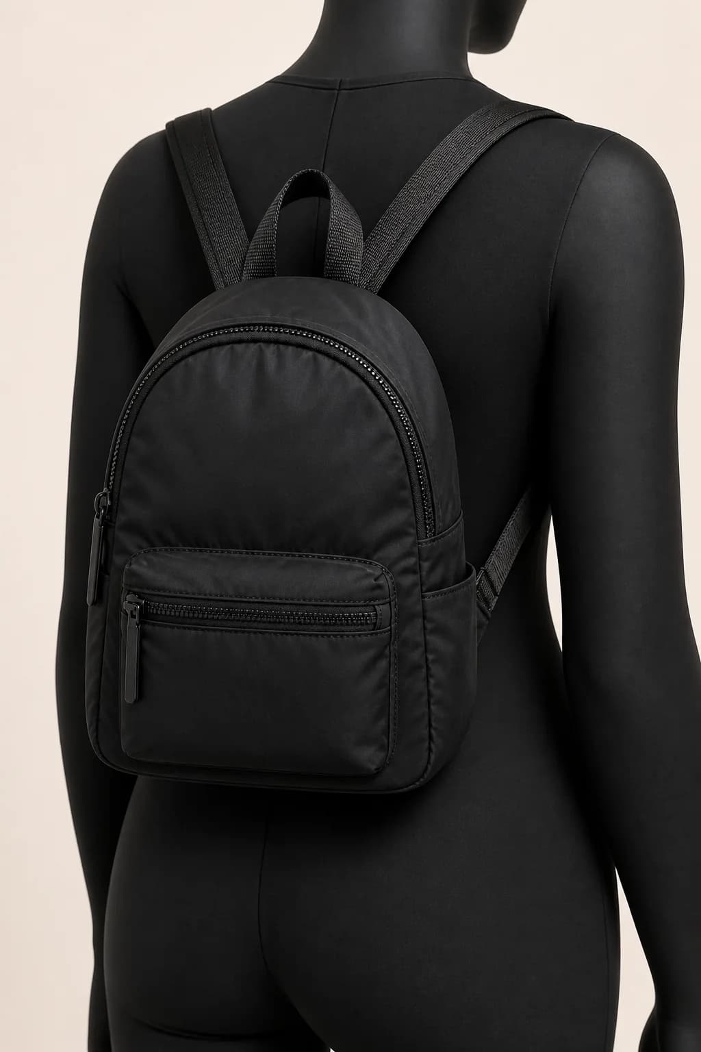 Black Nylon Mini Backpack in a styled look