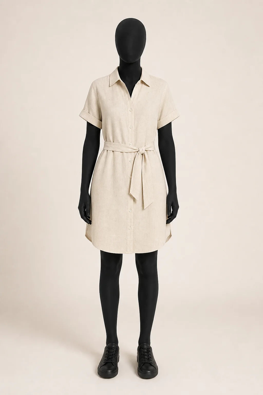 Cream Linen Blend Shirt Dress in a styled look