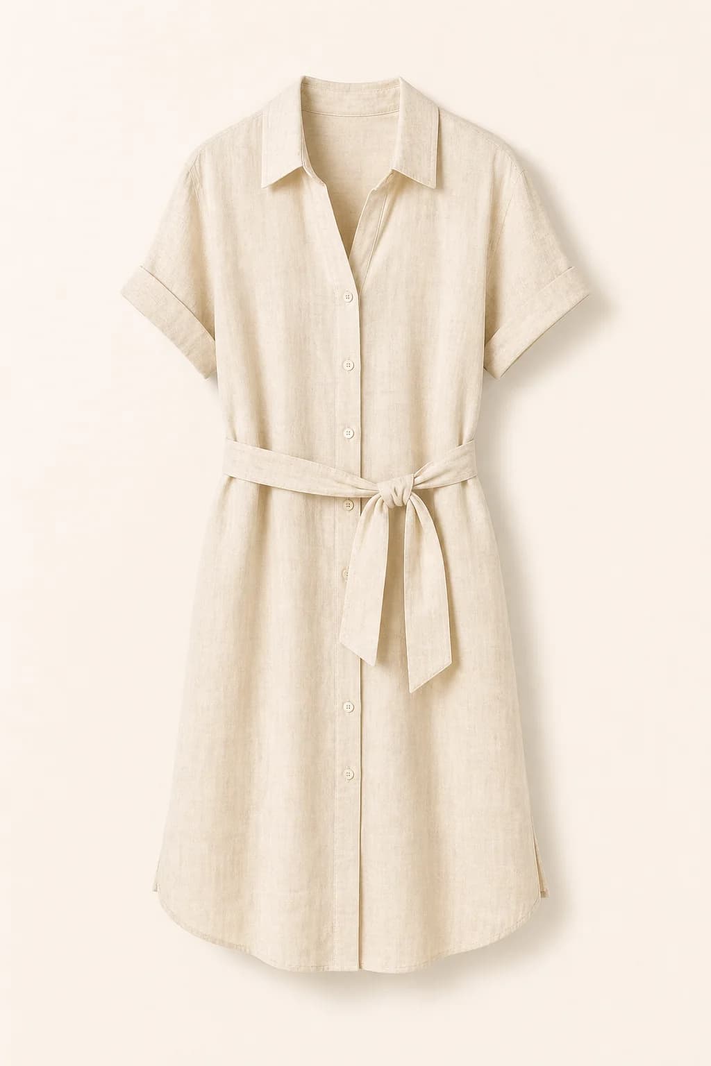 Cream Linen Blend Shirt Dress