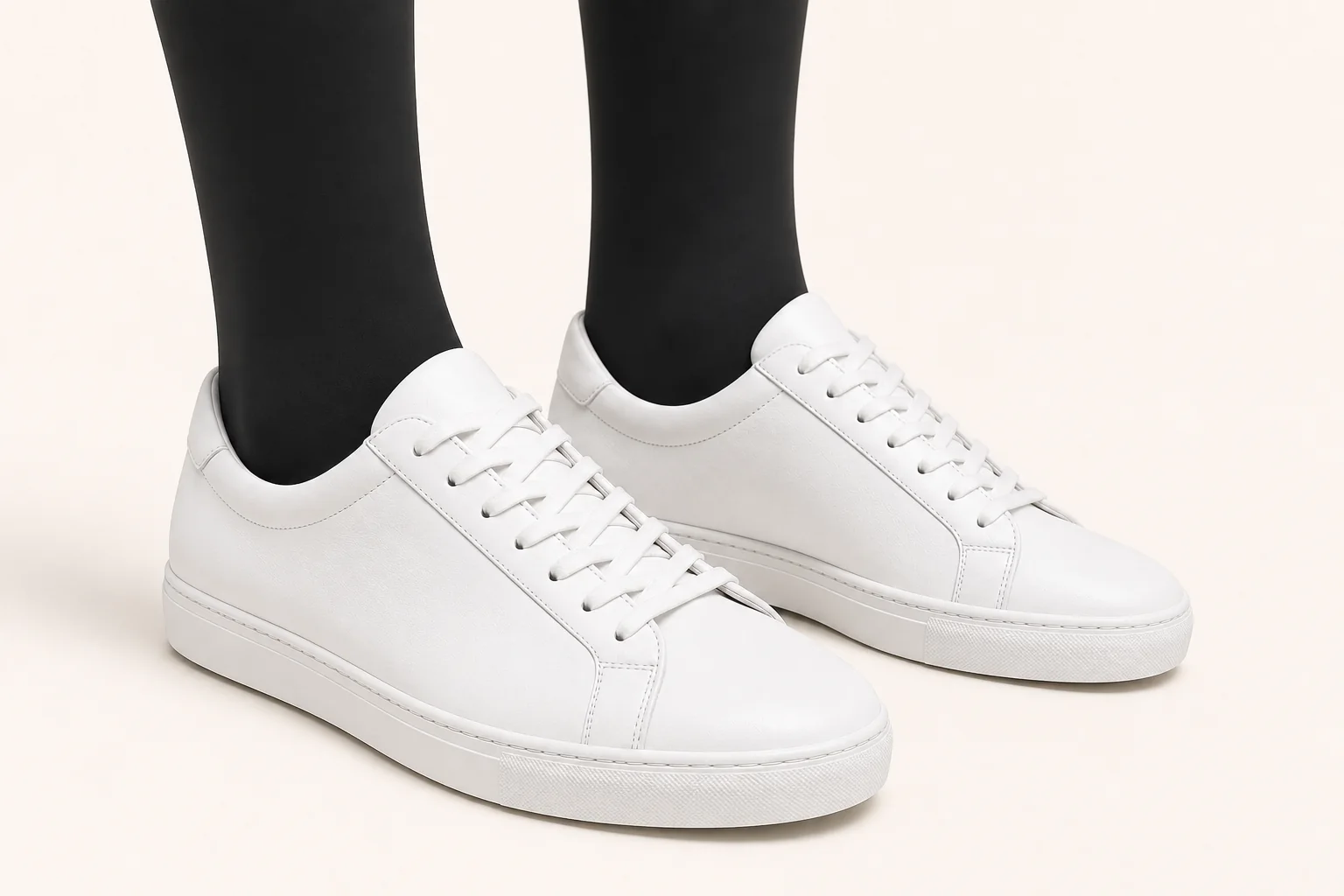 White Low Profile Sneakers in a styled look
