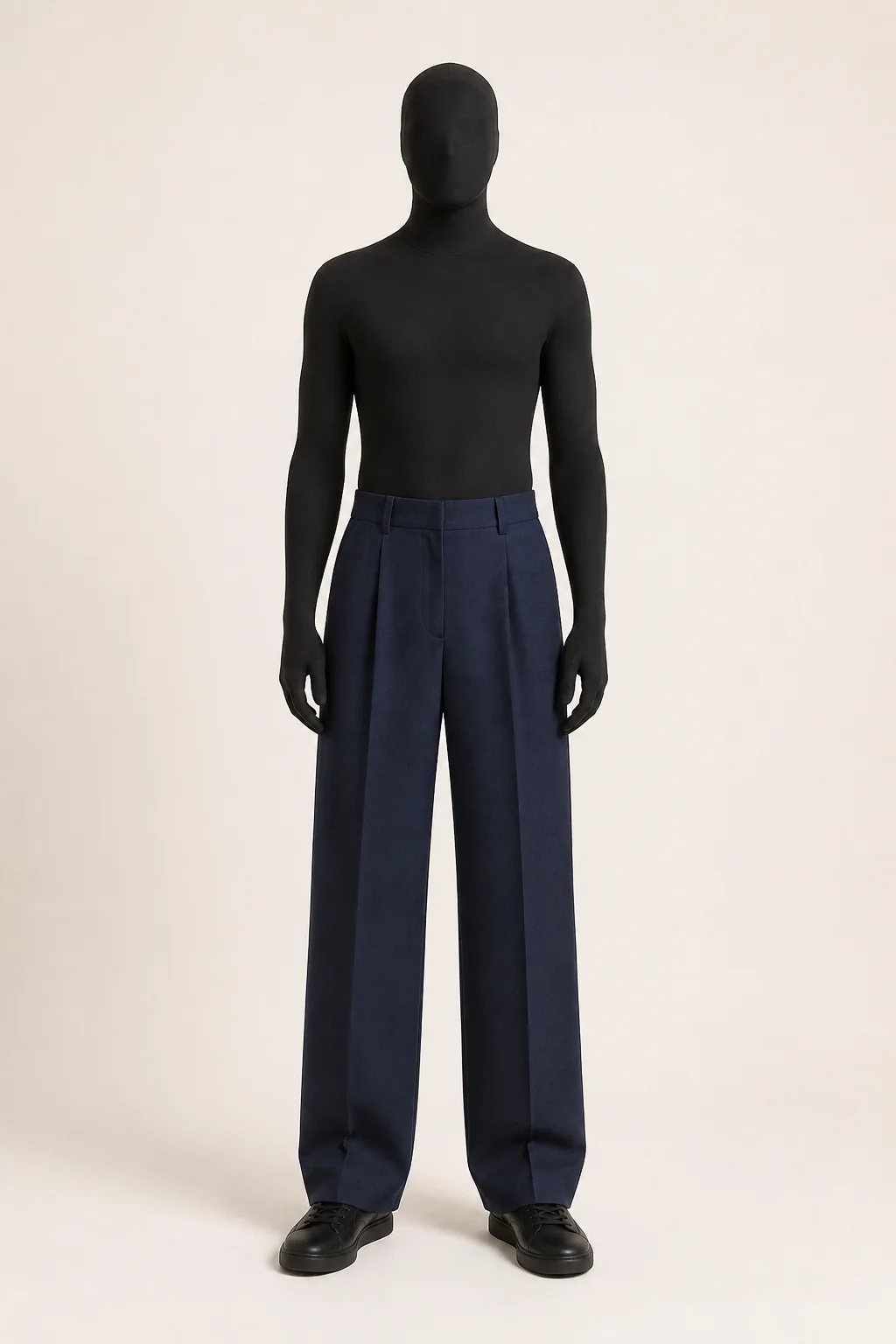 Navy Tailored Wide Trousers in a styled look