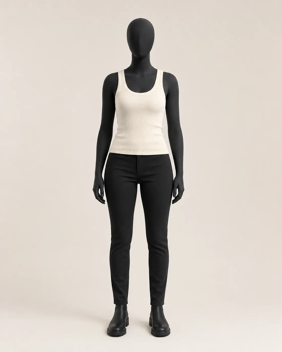 Ivory Ribbed Tank Top in a styled look