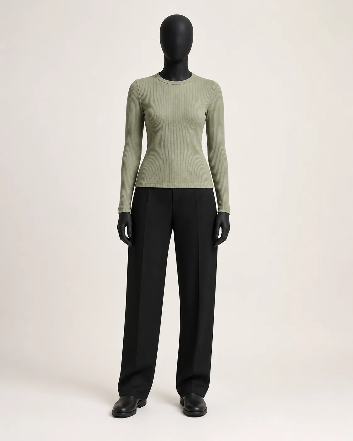 Sage Ribbed Long Sleeve Top in a styled look