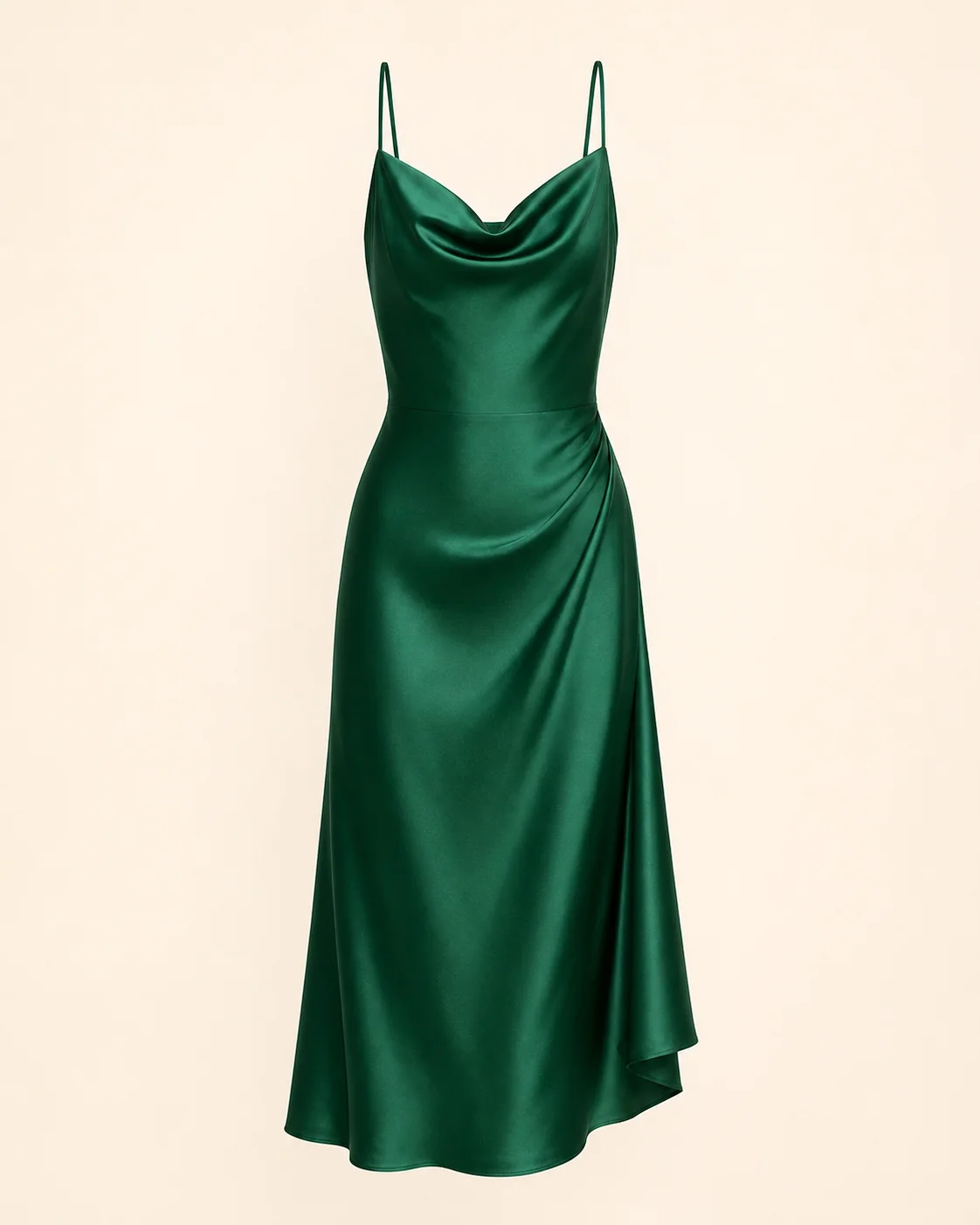 Emerald Satin Midi Dress